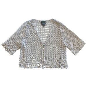 Rabbit Rabbit White Cottagecore Crochet Lace 100% Cotton Cropped Cardigan Top M